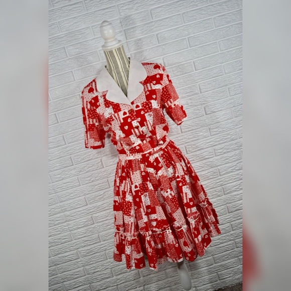Vintage Dresses & Skirts - Vintage | Red & White Heart Themed Midi Dress